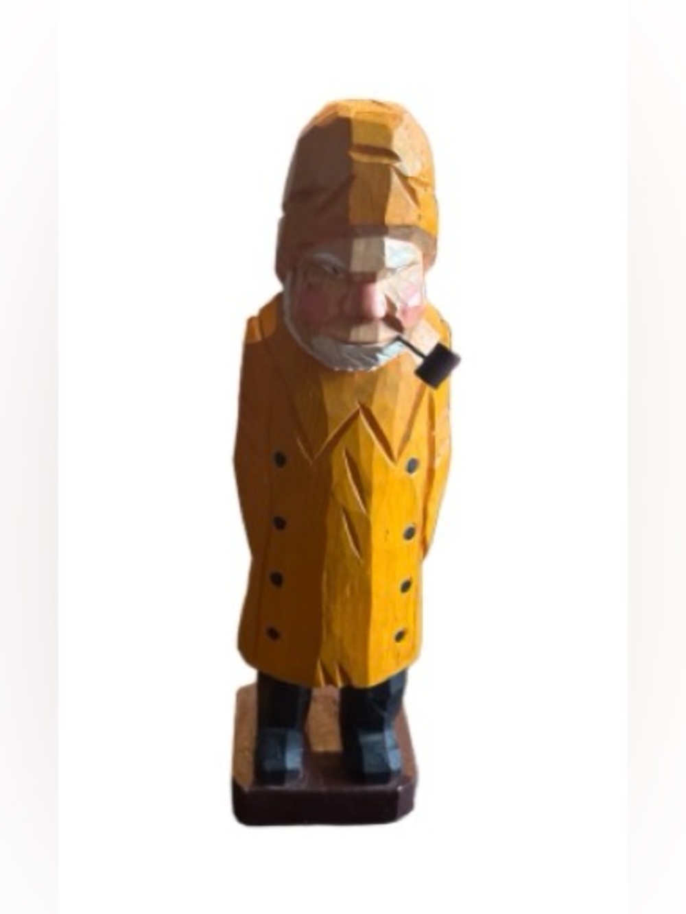 Folk art 18" Hand-Carved fisherman wood  Sculpture Orange & Brown